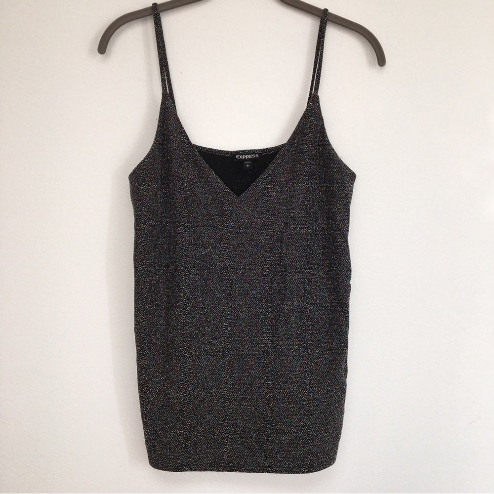 Express Black Metallic Rainbow Multicolor Sparkle Tank Top Stretch Cami M NWOT